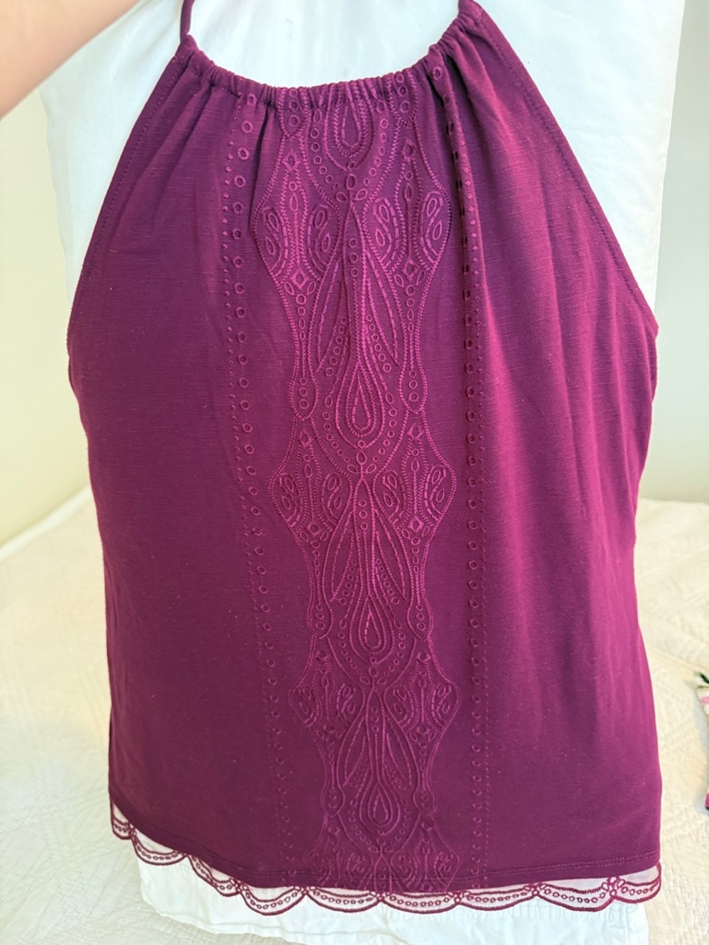 White House Black Market Plum Embroidered Halter Camisole